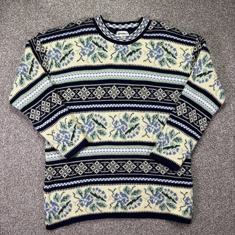 80s Floral Grandma Sweater Spunky USA Made Medium Classic Cottagecore